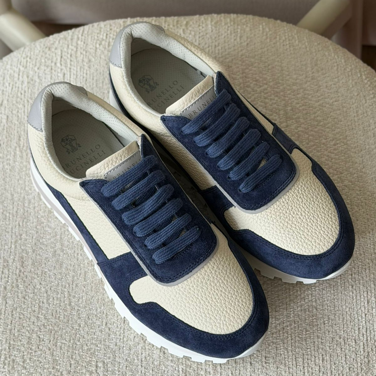 BRUNELLO CUCINELLI Blue Washed Suede And Calfskin Runner Trainers