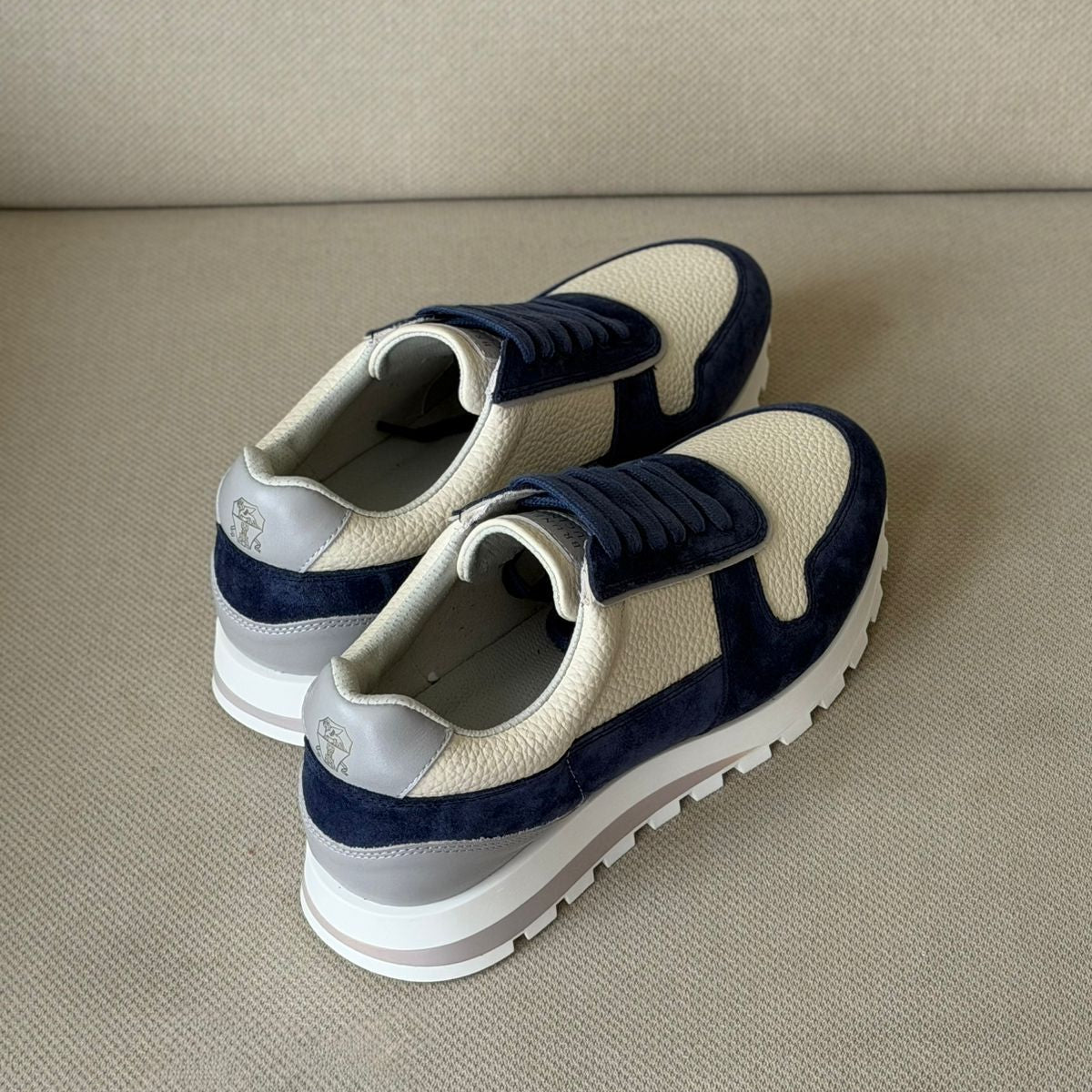 BRUNELLO CUCINELLI Blue Washed Suede And Calfskin Runner Trainers