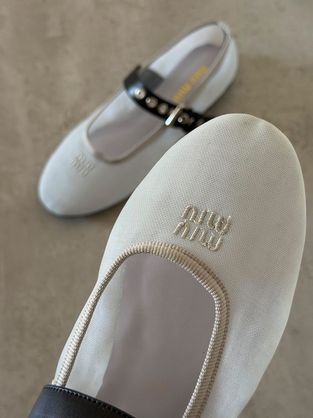 Miu Miu Ballerina Flat Shoe in Mesh Fabric