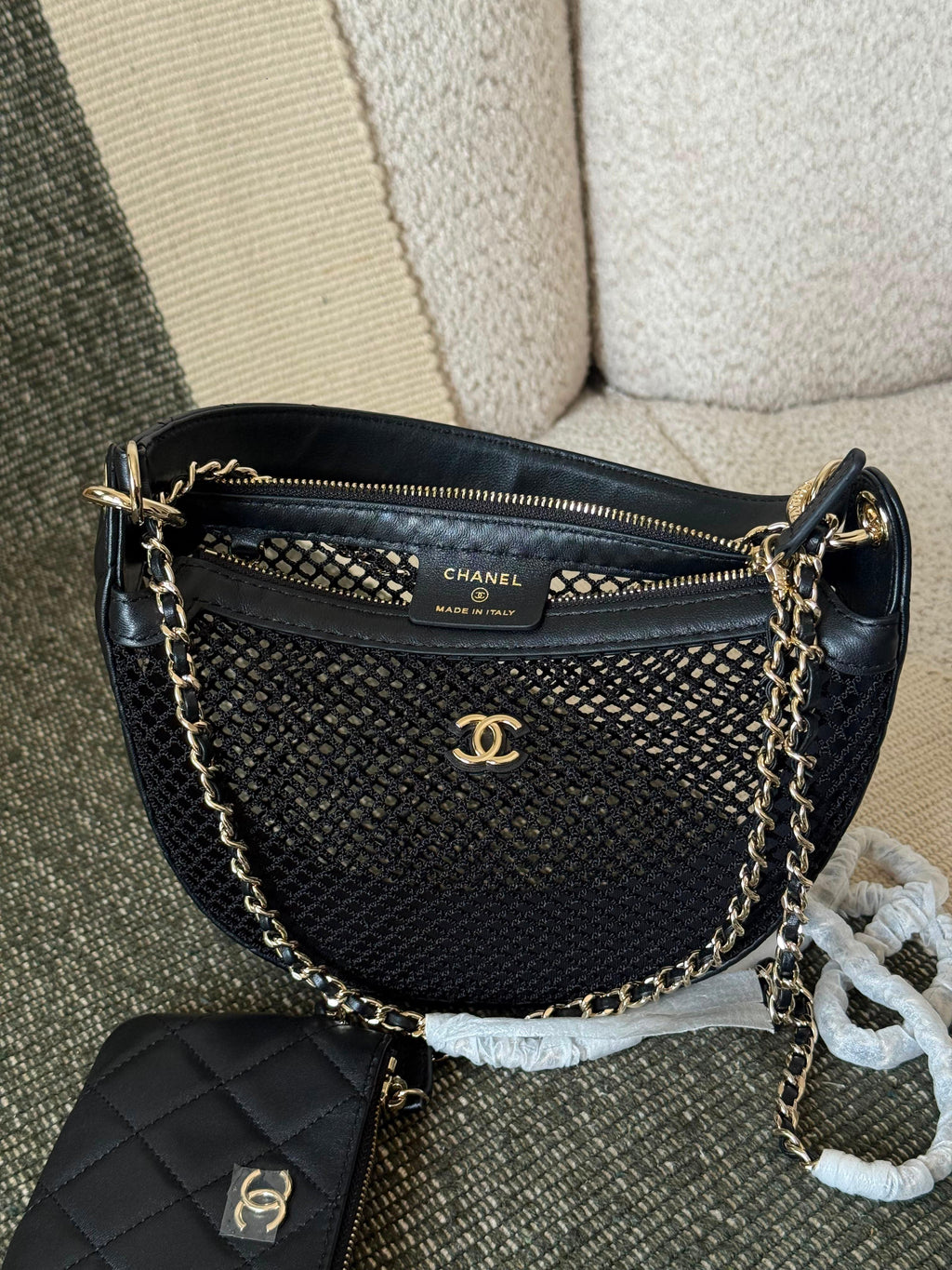 Chanel Lambskin Quilted & Mesh Chain Hobo Bag