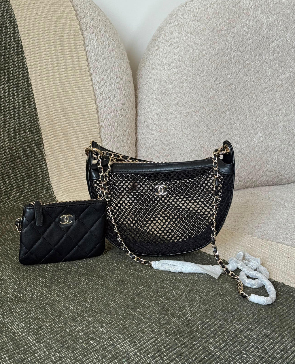 Chanel Lambskin Quilted & Mesh Chain Hobo Bag