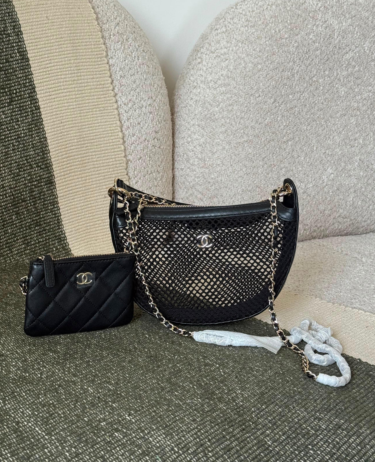 Chanel Lambskin Quilted & Mesh Chain Hobo Bag