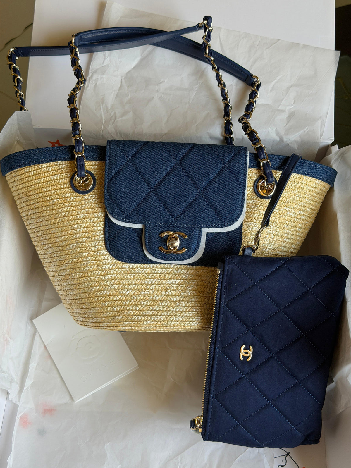 Chanel Woven Raffia & Leather Structured Shopping Tote